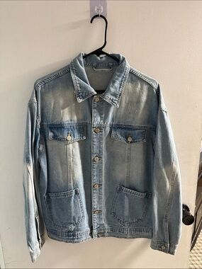 SHEIN Light Wash Blue Denim Shirt Jacket